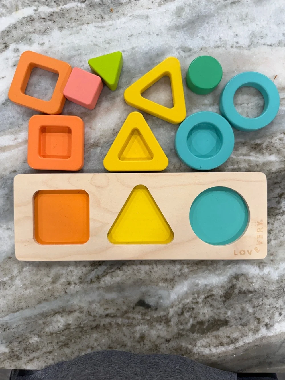 Lovevery Geo Shapes Wooden puzzle Sorter Toy - Multicolor (Orange, Yellow, Teal)